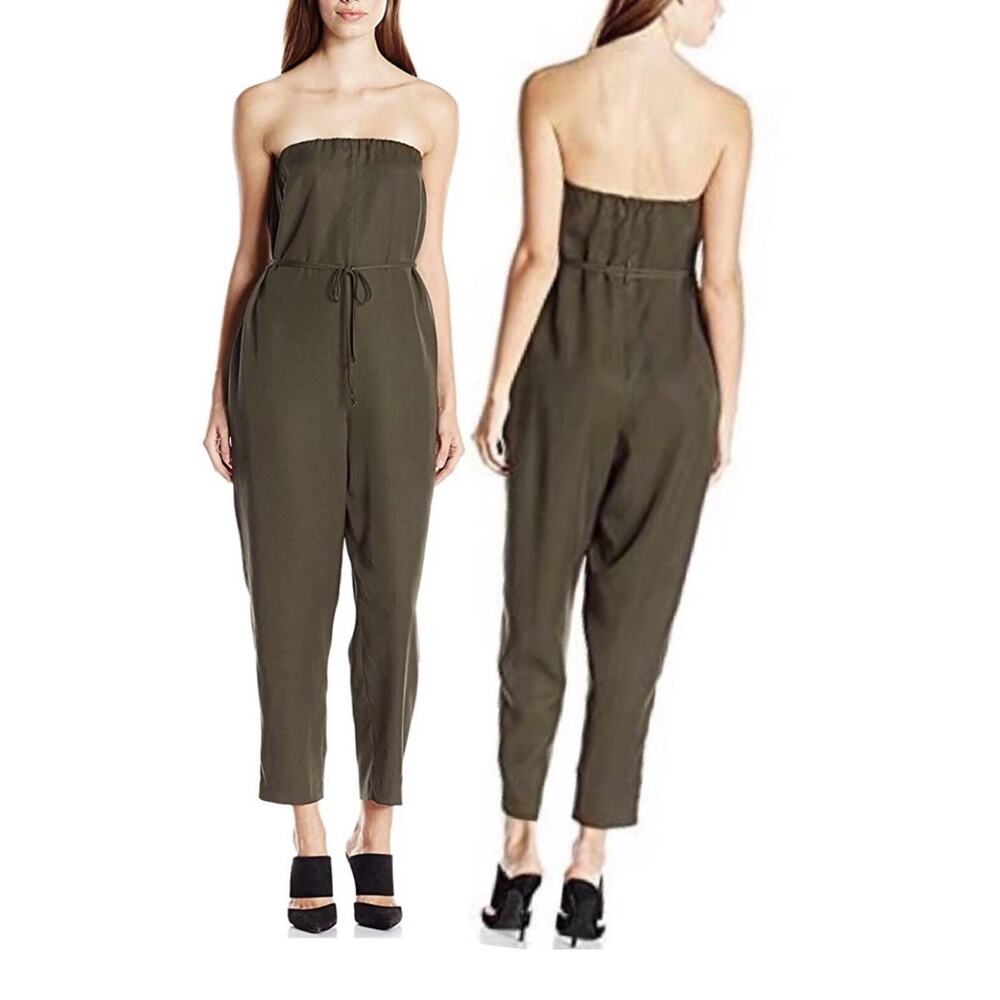 NWT Sz XXS BCBGENERATION Jumpsuit Olive Green Layering Strapless Pants Lyocell